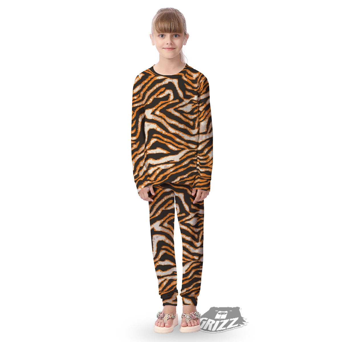 Abstract Tiger Skin Grunge Print Kid's Pajamas-grizzshop
