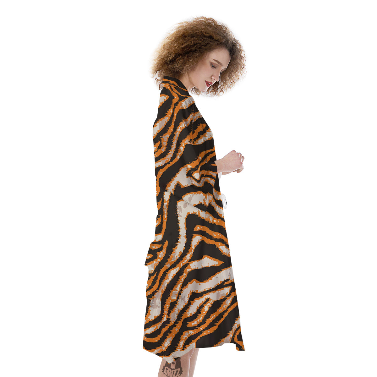 Abstract Tiger Skin Grunge Print Kimono-grizzshop