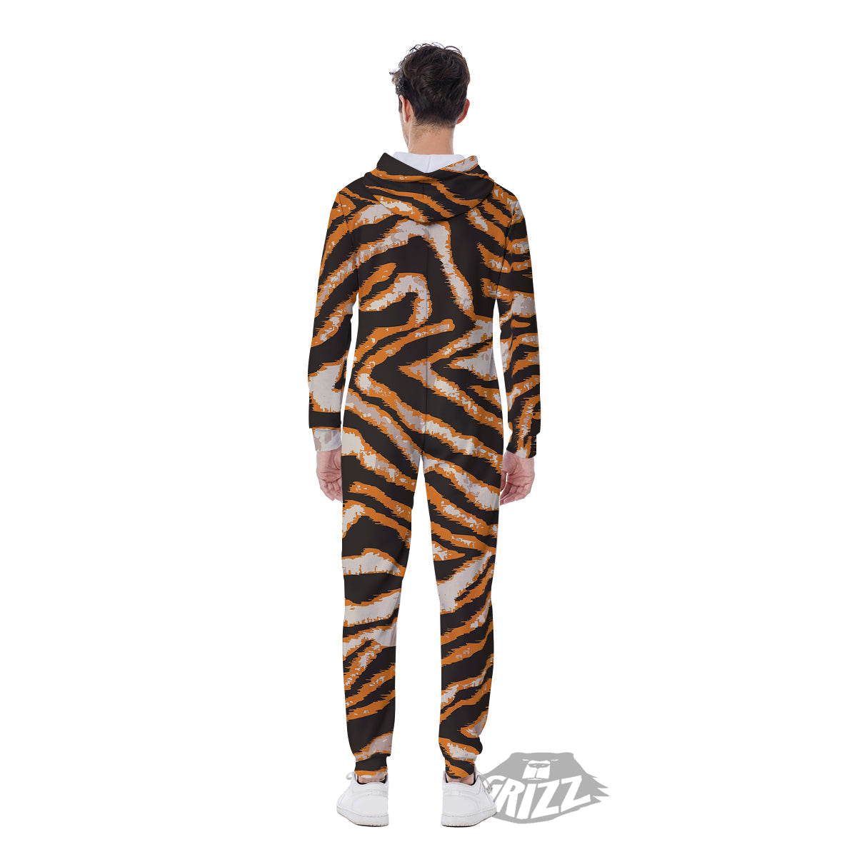 Abstract Tiger Skin Grunge Print Men's Jumpsuit-grizzshop