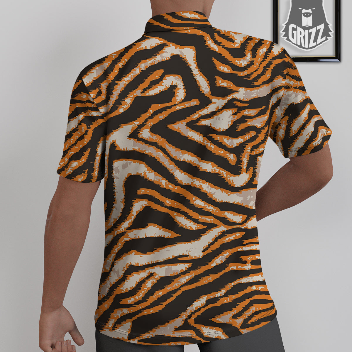 Abstract Tiger Skin Grunge Print Untucked Shirts-grizzshop