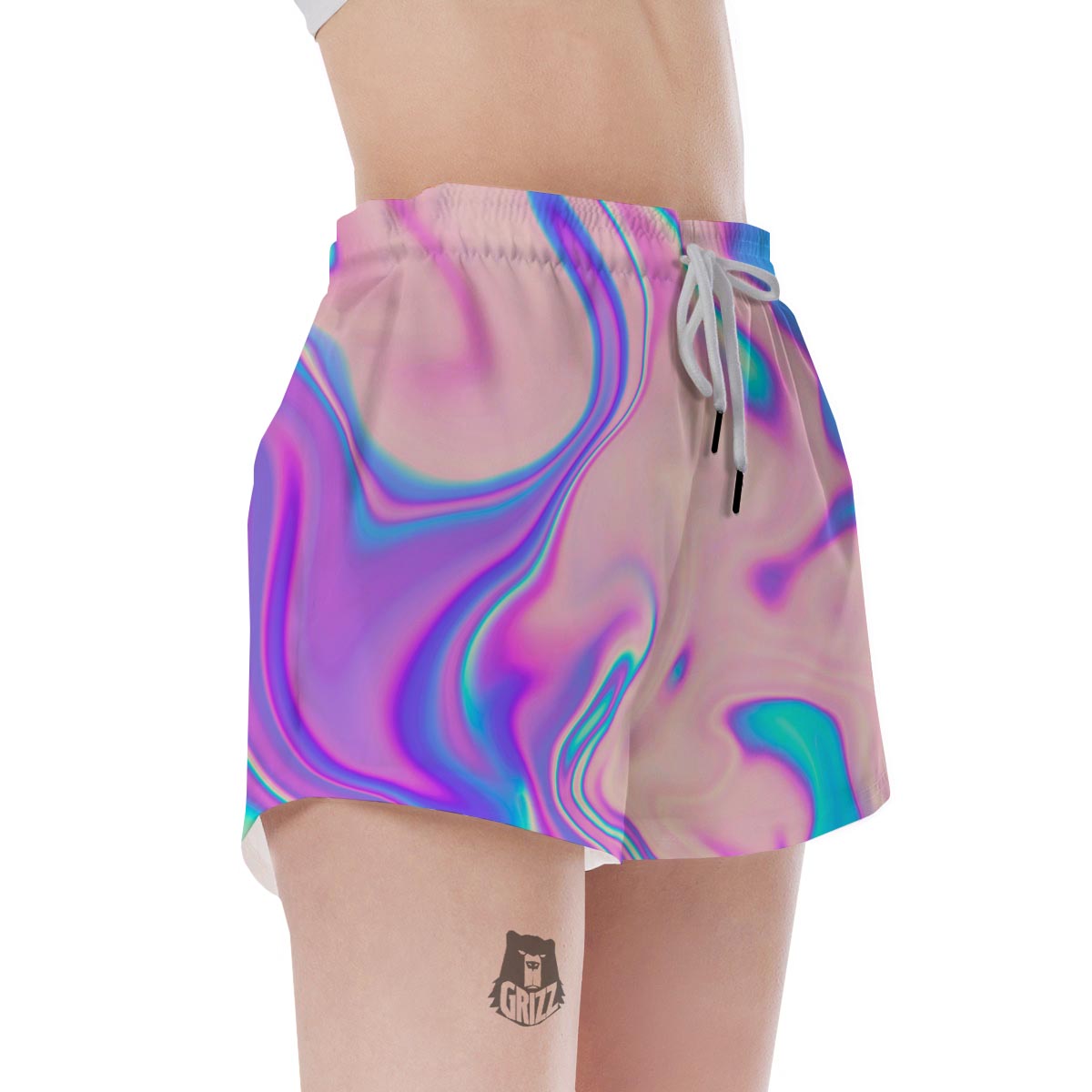Abstract Trippy Holographic Women's Shorts-grizzshop