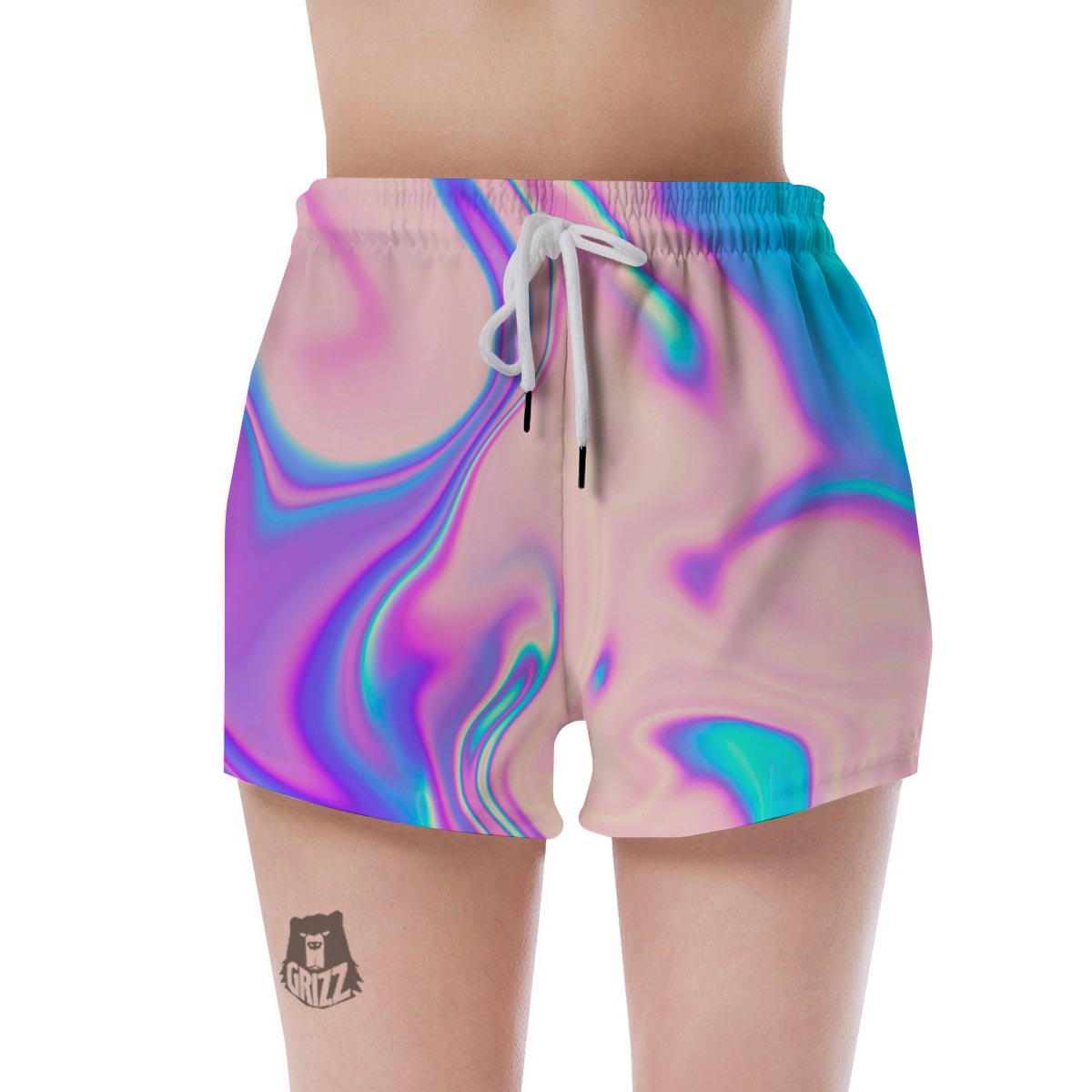 Abstract Trippy Holographic Women's Shorts-grizzshop