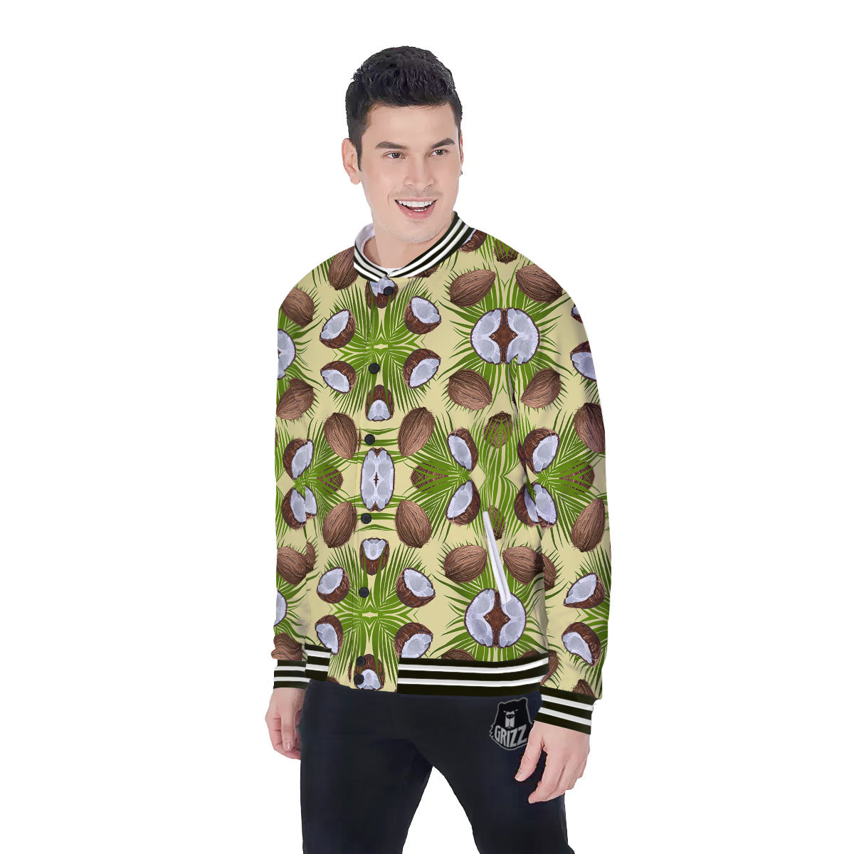 Abstract Tropical Coconut Print Pattern Baseball Jacket-grizzshop