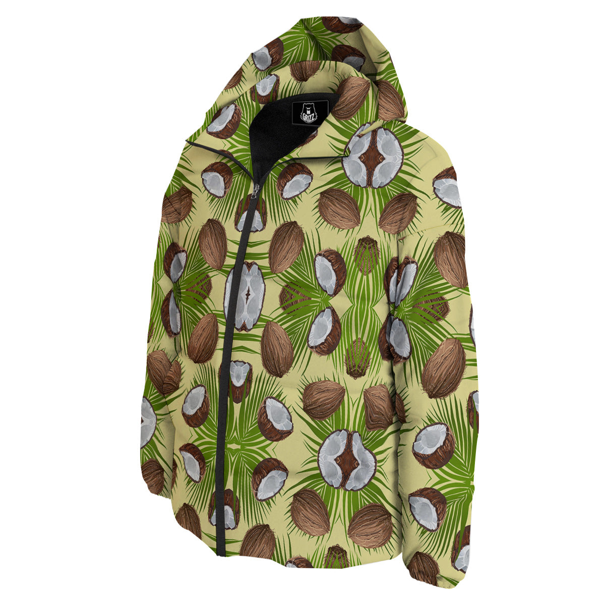 Abstract Tropical Coconut Print Pattern Down Jacket-grizzshop