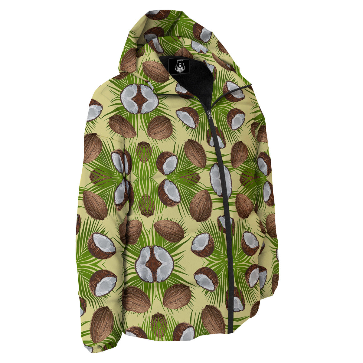 Abstract Tropical Coconut Print Pattern Down Jacket-grizzshop