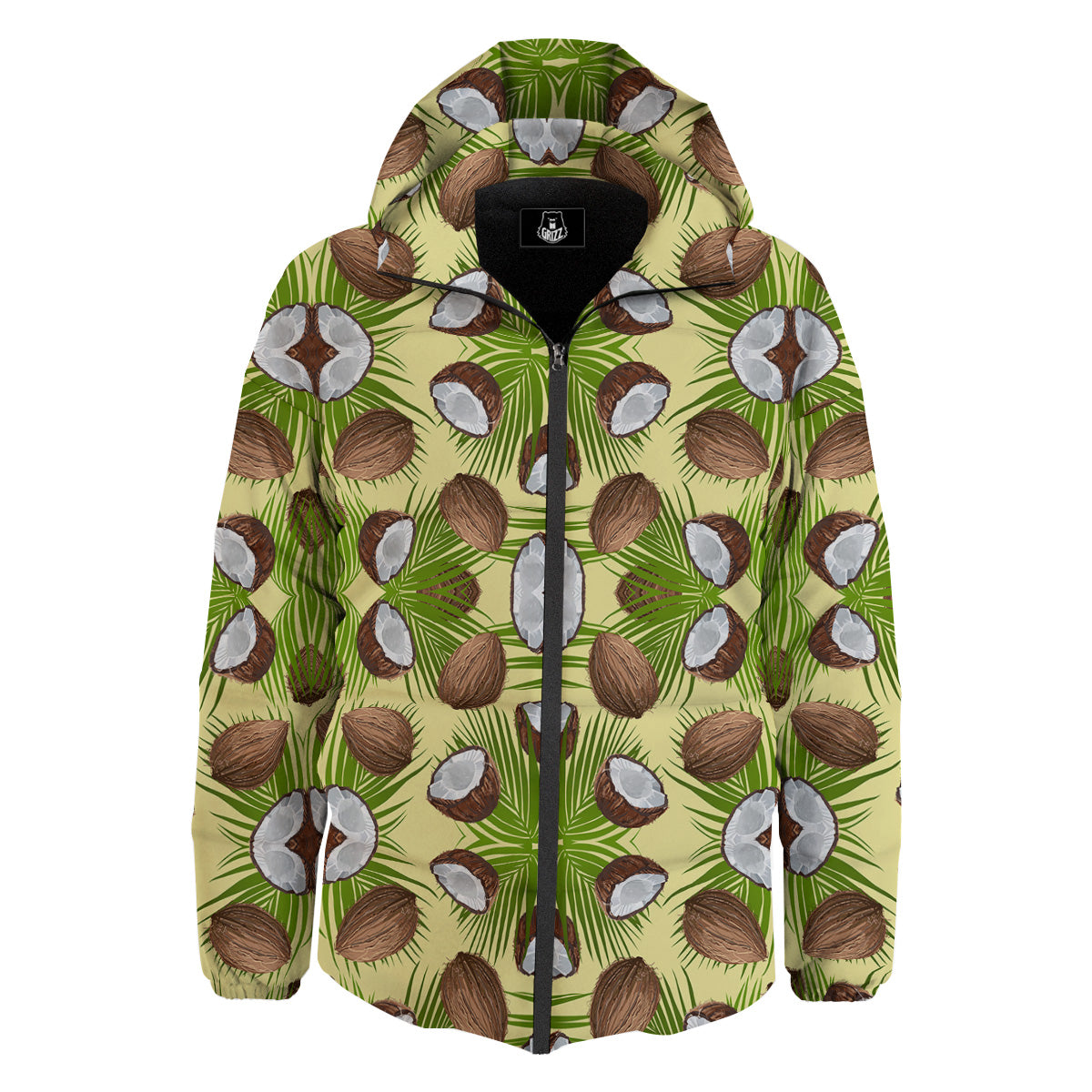 Abstract Tropical Coconut Print Pattern Down Jacket-grizzshop