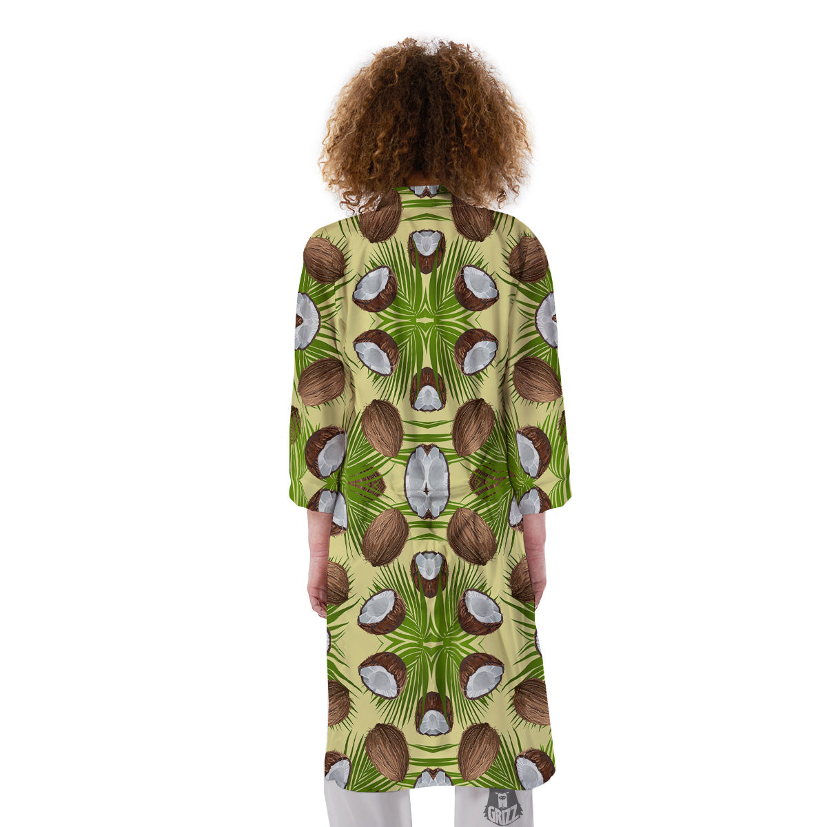 Abstract Tropical Coconut Print Pattern Kimono-grizzshop