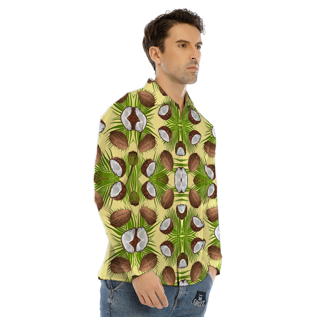 Abstract Tropical Coconut Print Pattern Men's Dress Shirts-grizzshop