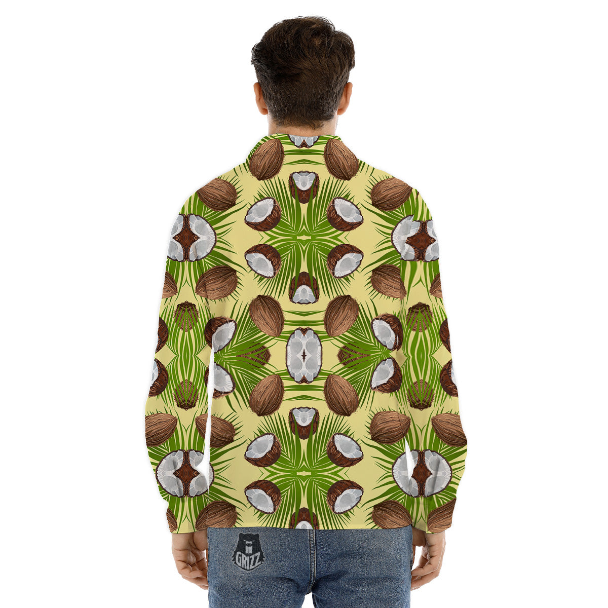 Abstract Tropical Coconut Print Pattern Men's Dress Shirts-grizzshop