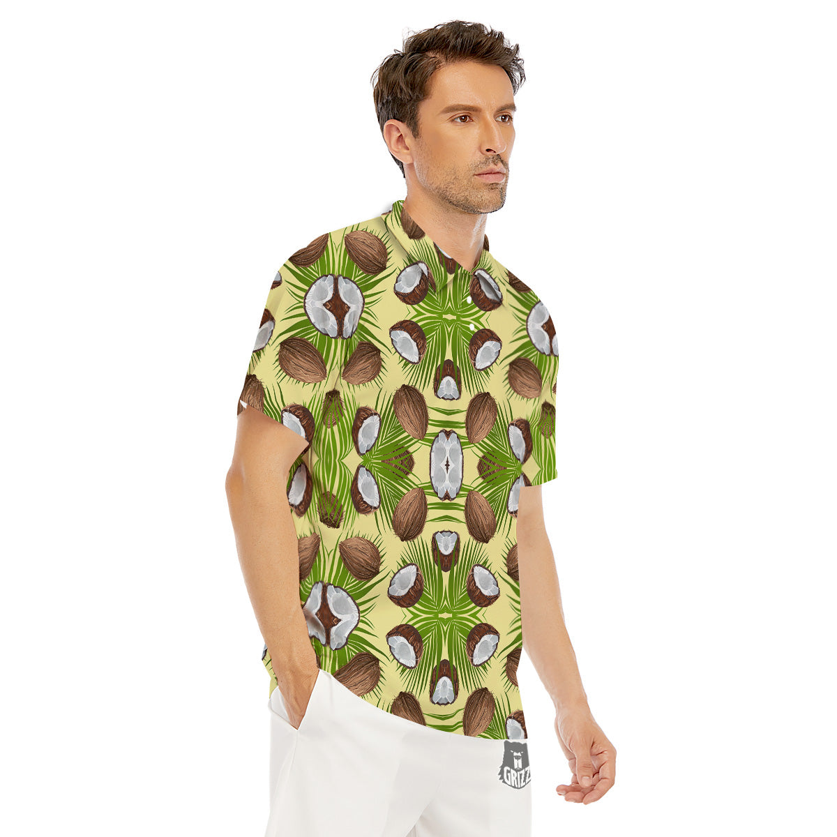 Abstract Tropical Coconut Print Pattern Men's Golf Shirts-grizzshop