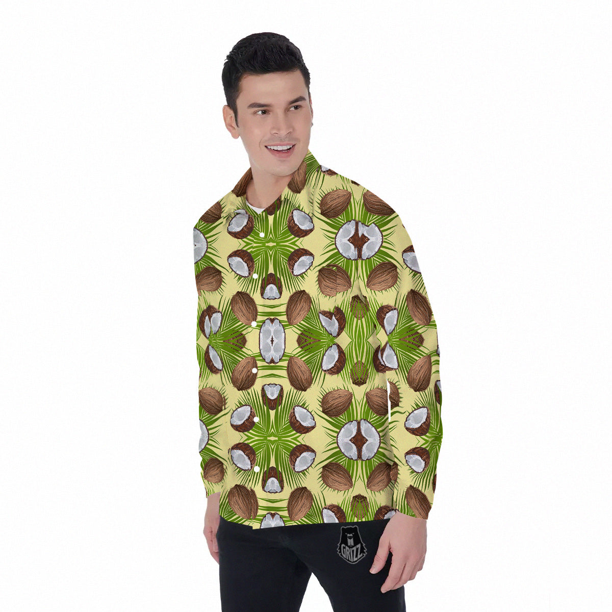 Abstract Tropical Coconut Print Pattern Men's Long Sleeve Shirts-grizzshop
