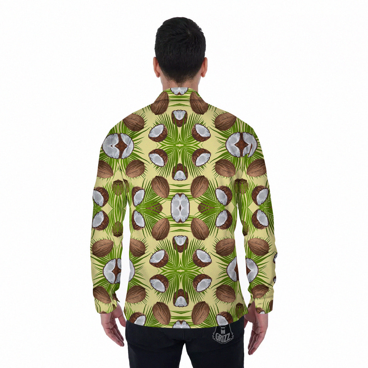 Abstract Tropical Coconut Print Pattern Men's Long Sleeve Shirts-grizzshop