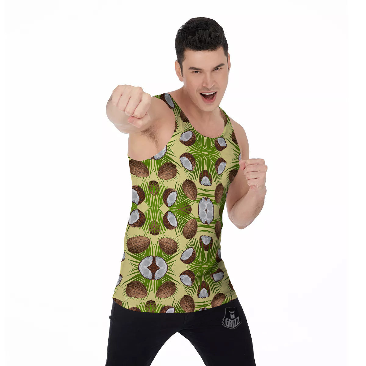 Abstract Tropical Coconut Print Pattern Men's Tank Top-grizzshop