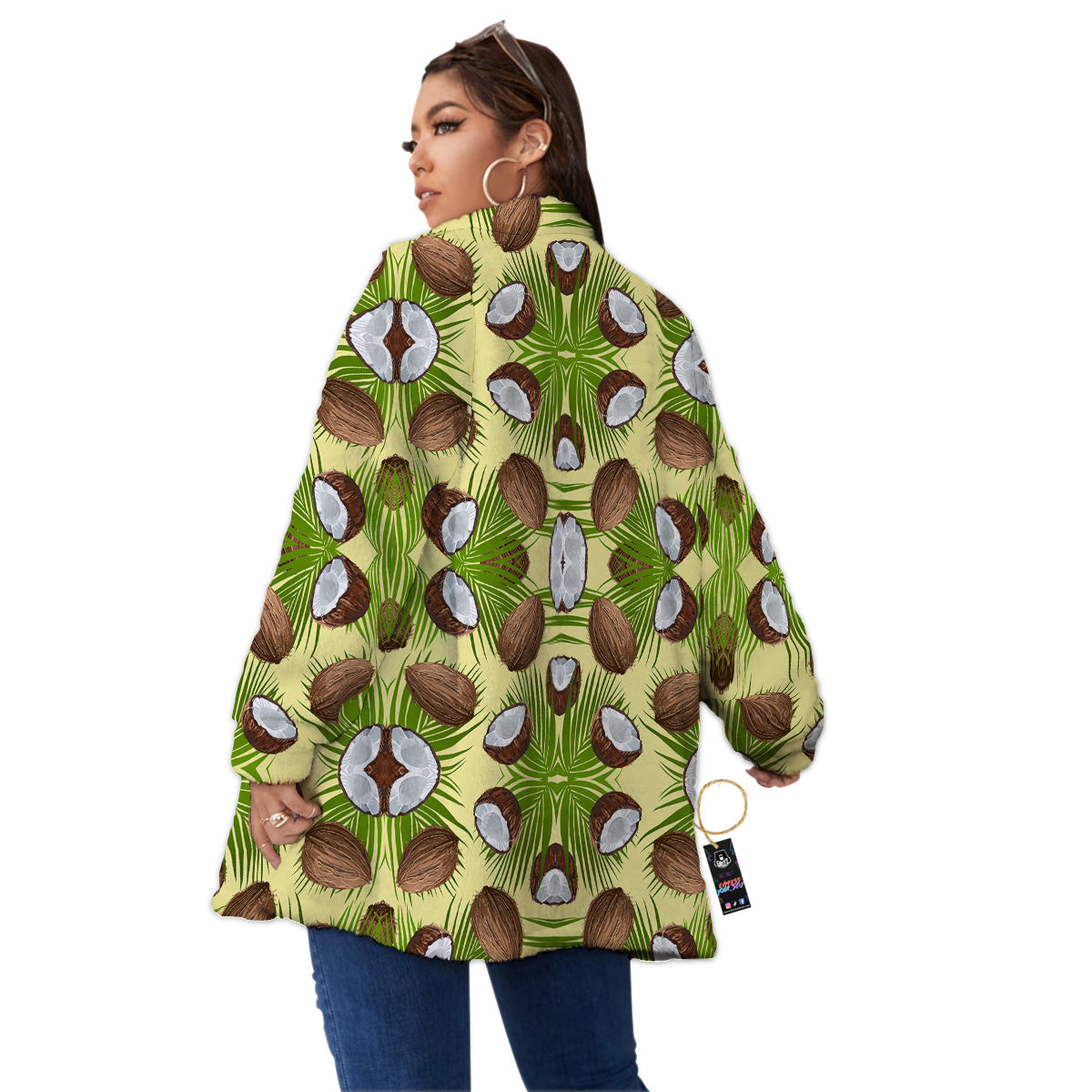 Abstract Tropical Coconut Print Pattern Women's Sherpa Jacket-grizzshop