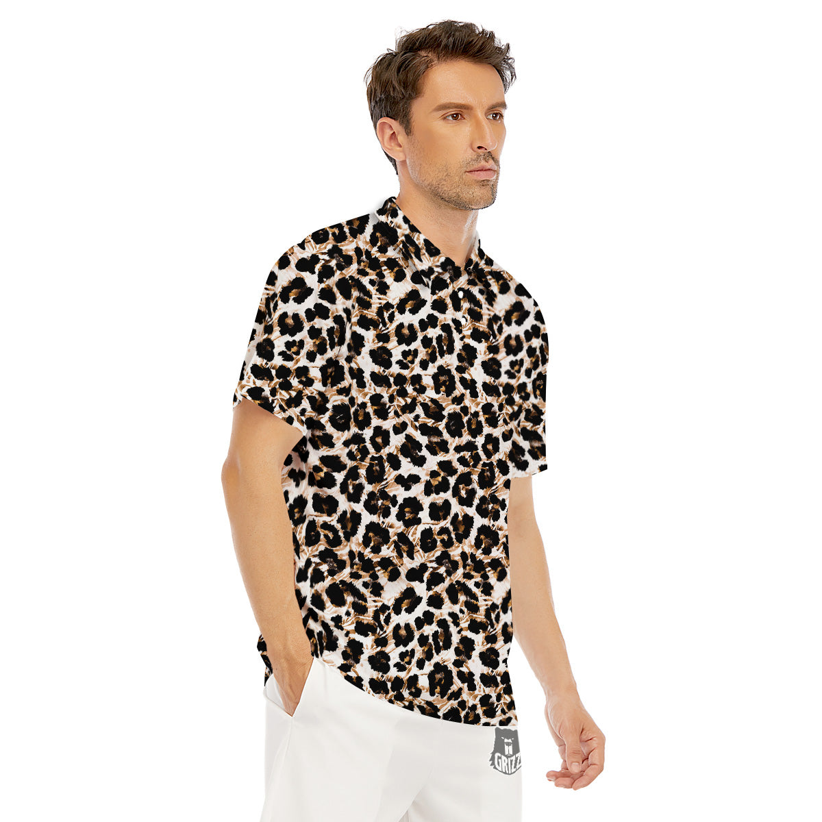 Abstract Watercolor Leopard Print Pattern Men's Golf Shirts-grizzshop