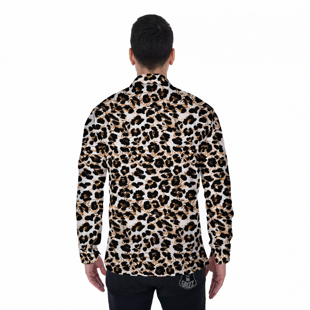 Abstract Watercolor Leopard Print Pattern Men's Long Sleeve Shirts-grizzshop