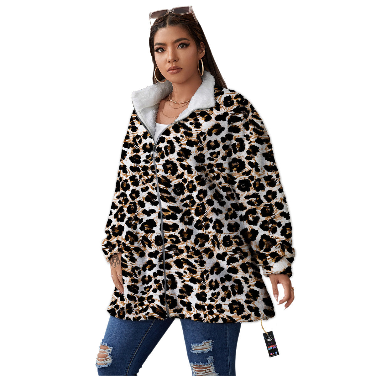 Abstract Watercolor Leopard Print Pattern Women's Sherpa Jacket-grizzshop
