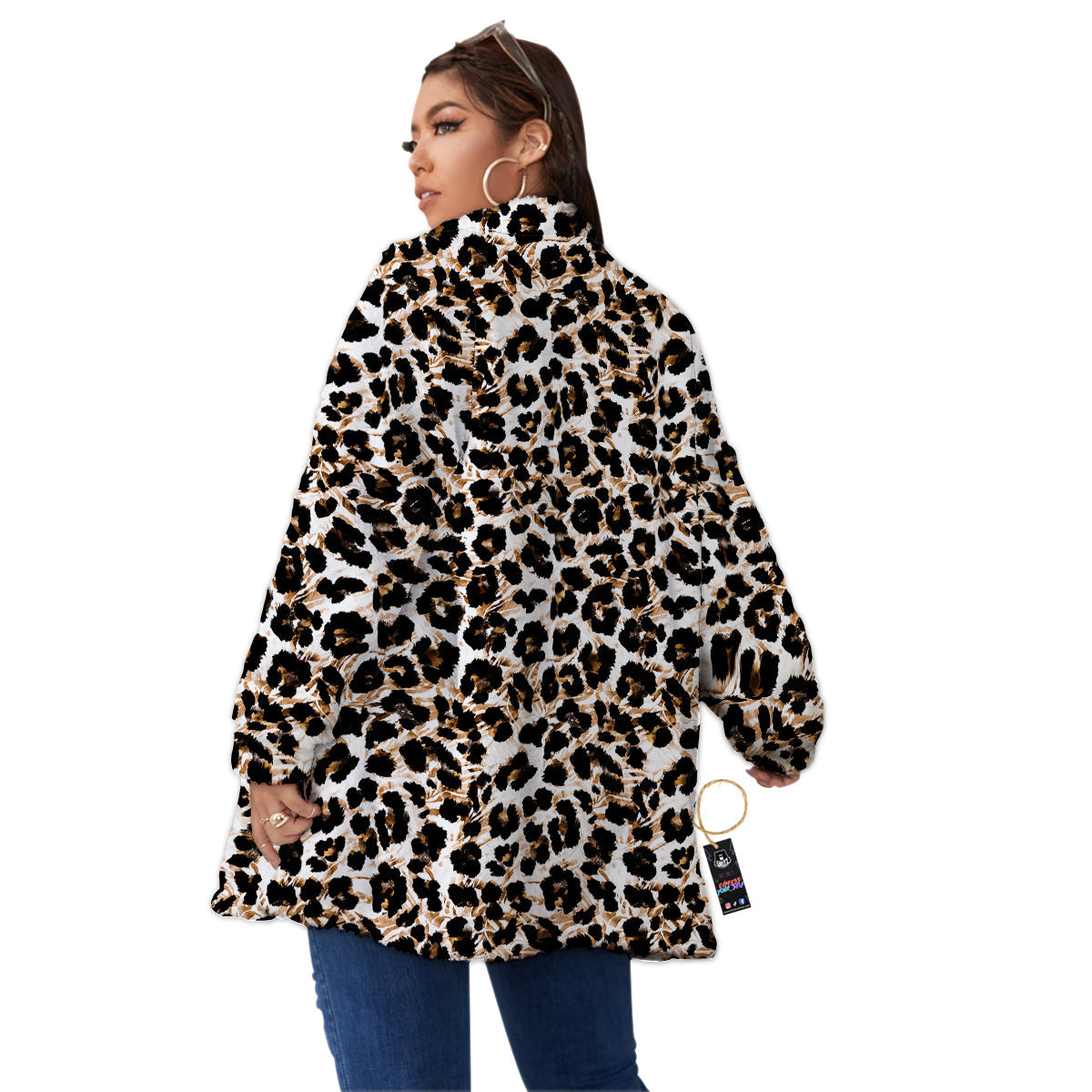 Abstract Watercolor Leopard Print Pattern Women's Sherpa Jacket-grizzshop