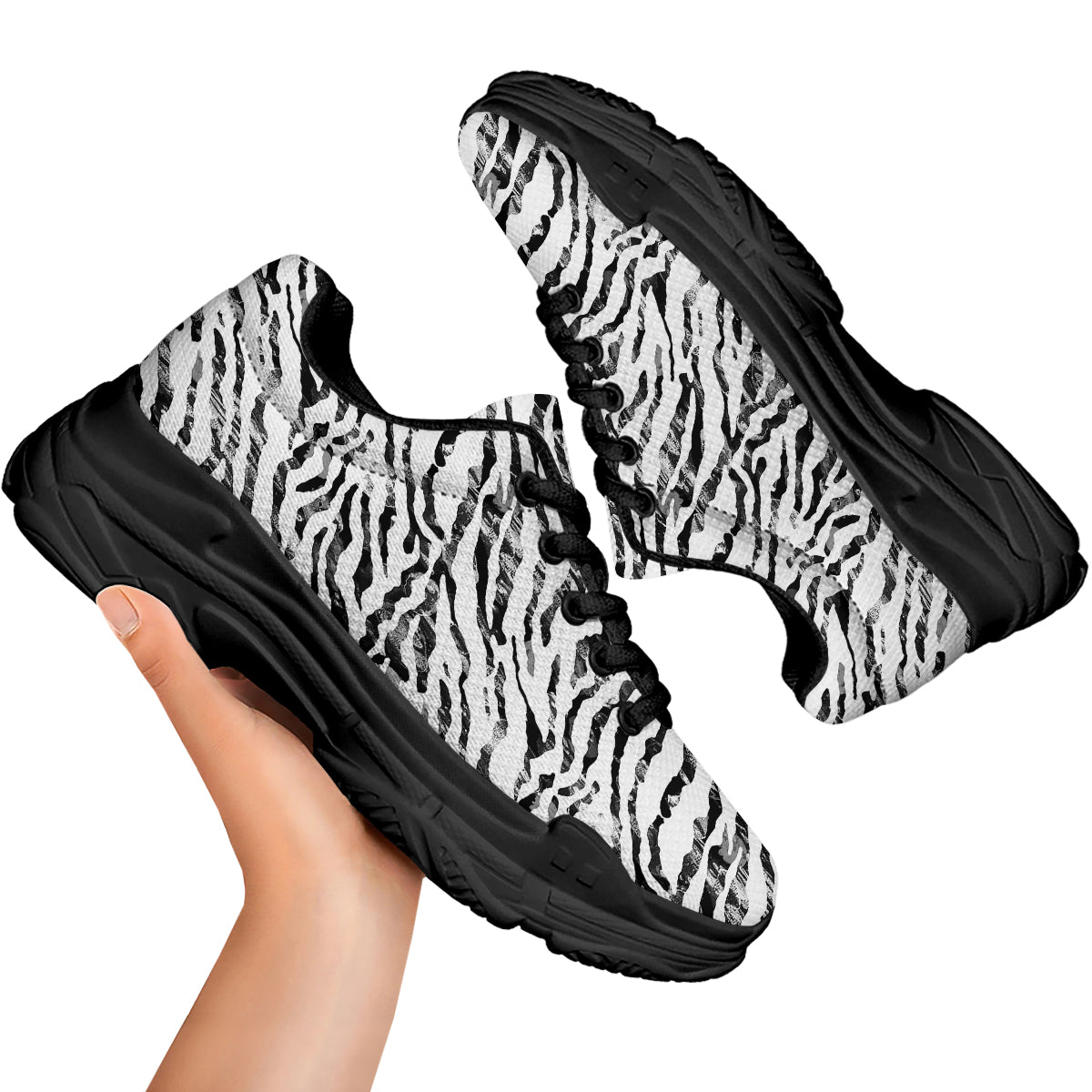 Abstract Watercolor Tie Dye Zebra Print Black Chunky Shoes-grizzshop