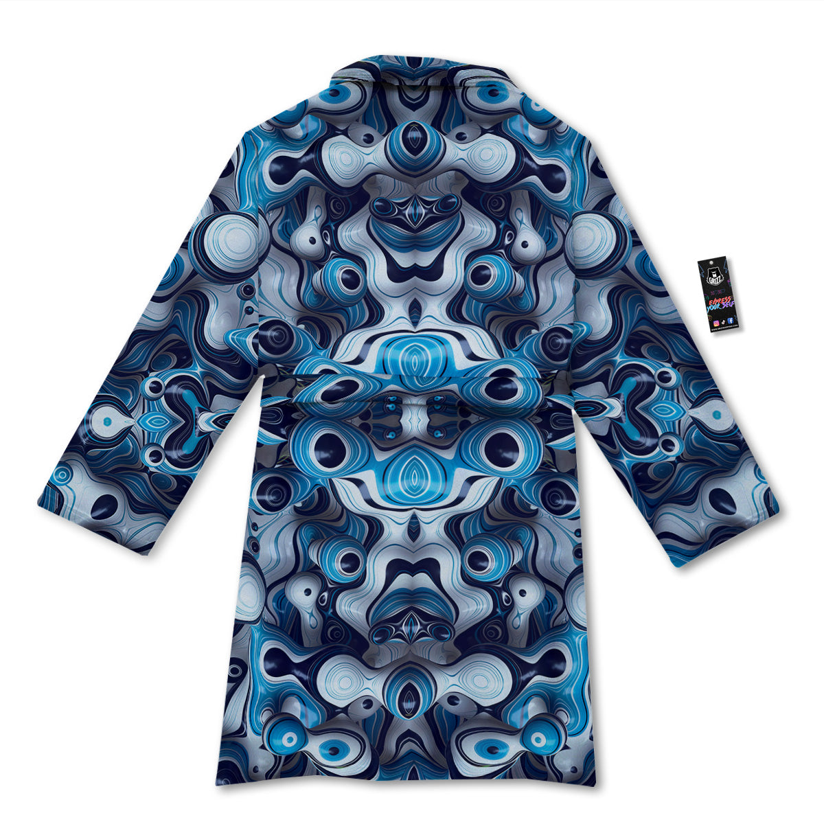 Abstract Wavy Bubbles Blue White Print Pattern Bathrobe-grizzshop