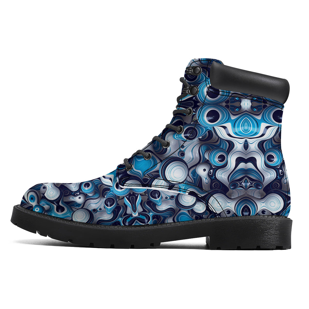 Abstract Wavy Bubbles Blue White Print Pattern Boots-grizzshop