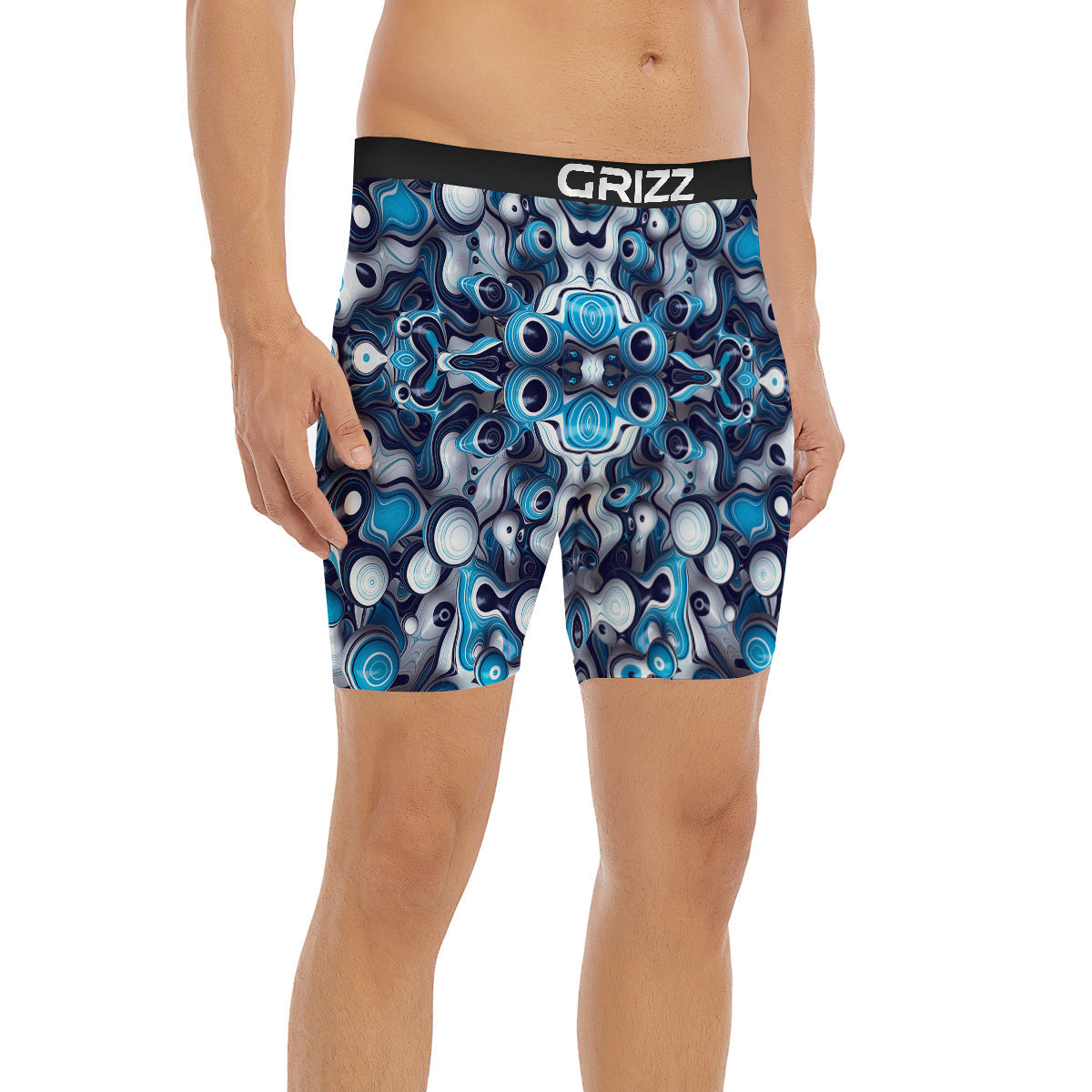 Abstract Wavy Bubbles Blue White Print Pattern Boxer Briefs-grizzshop
