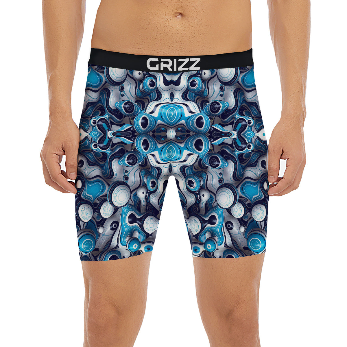 Abstract Wavy Bubbles Blue White Print Pattern Boxer Briefs-grizzshop