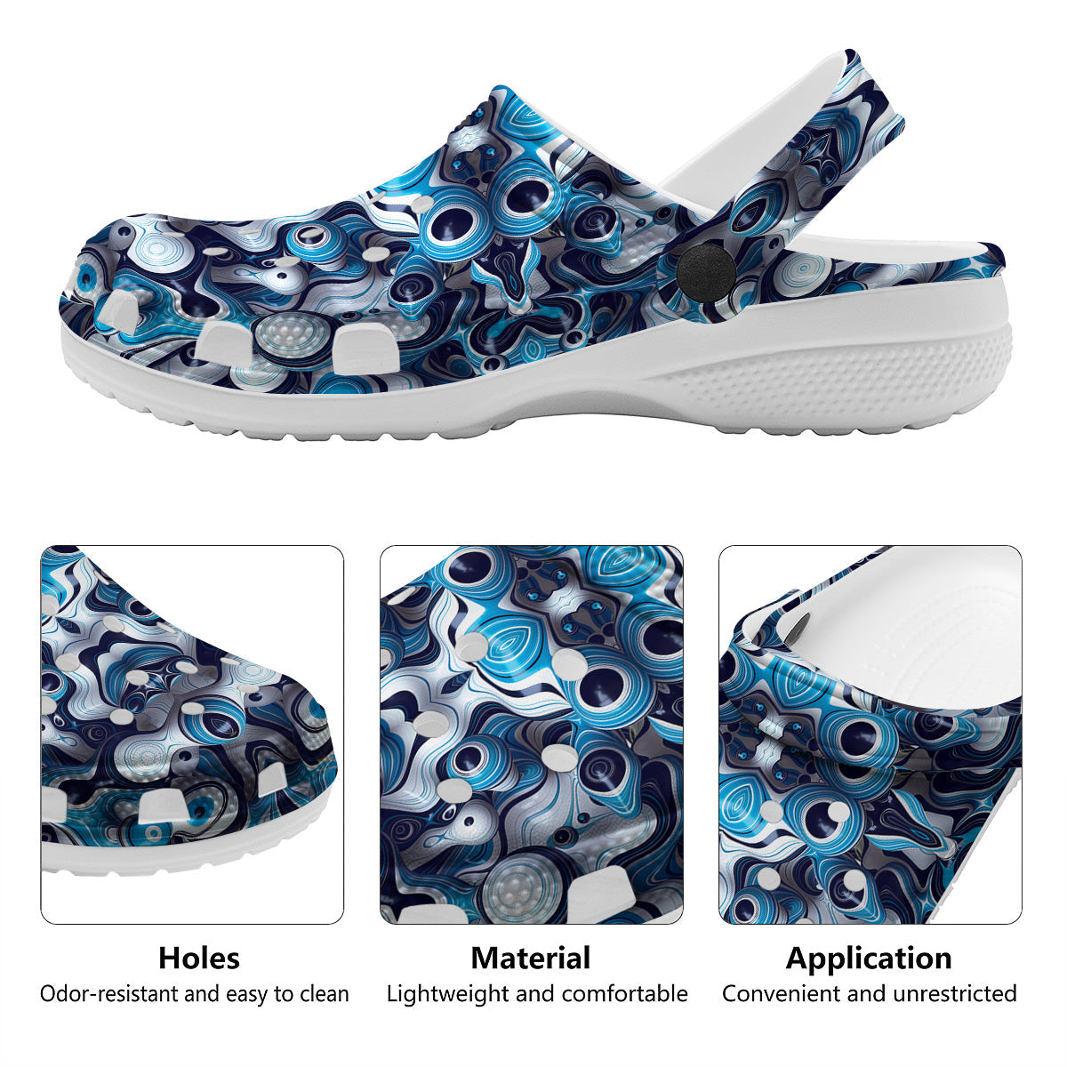 Abstract Wavy Bubbles Blue White Print Pattern Clog-grizzshop