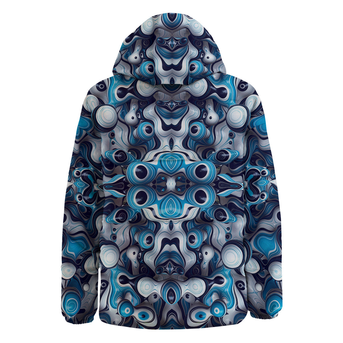 Abstract Wavy Bubbles Blue White Print Pattern Down Jacket-grizzshop