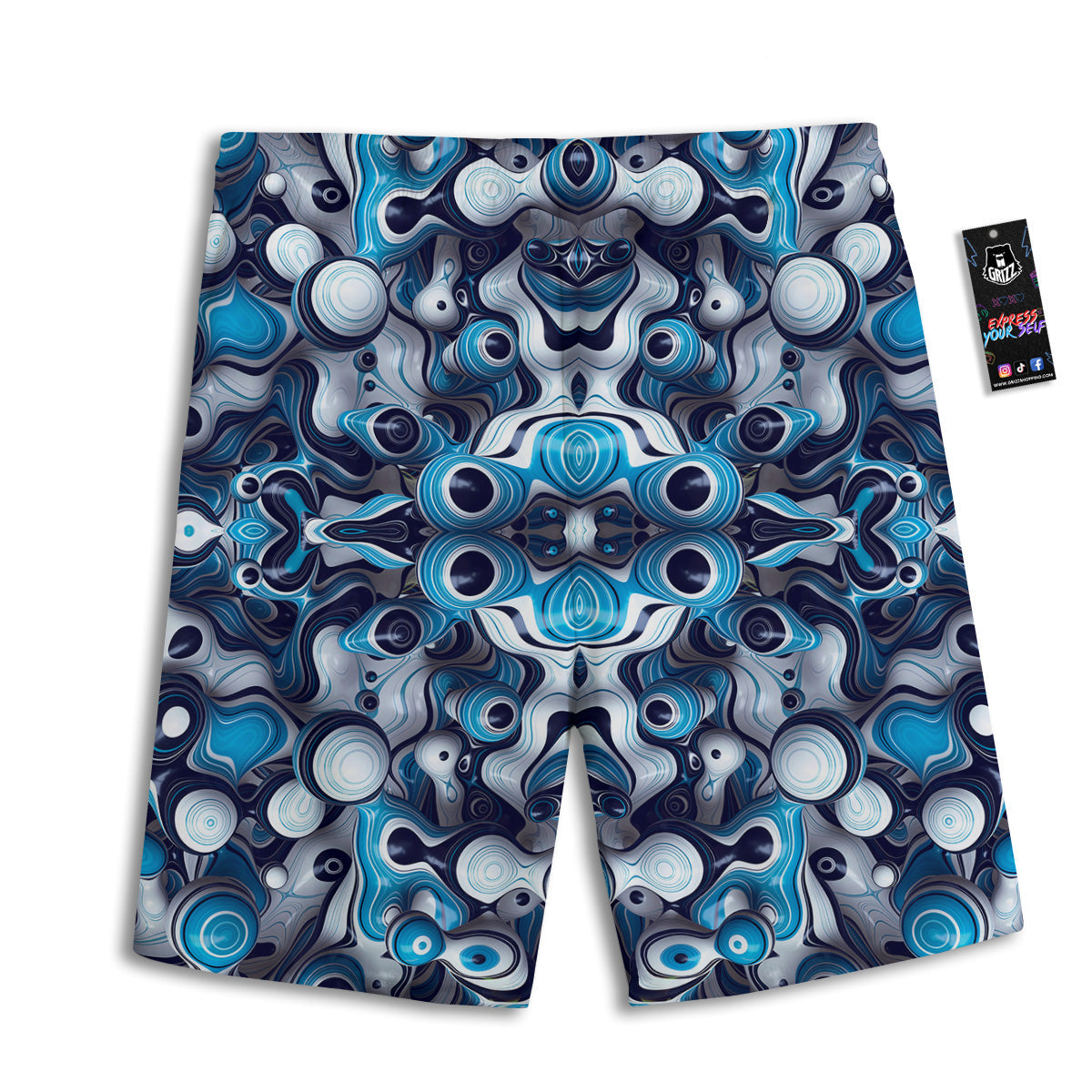 Abstract Wavy Bubbles Blue White Print Pattern Men's Athletic Shorts