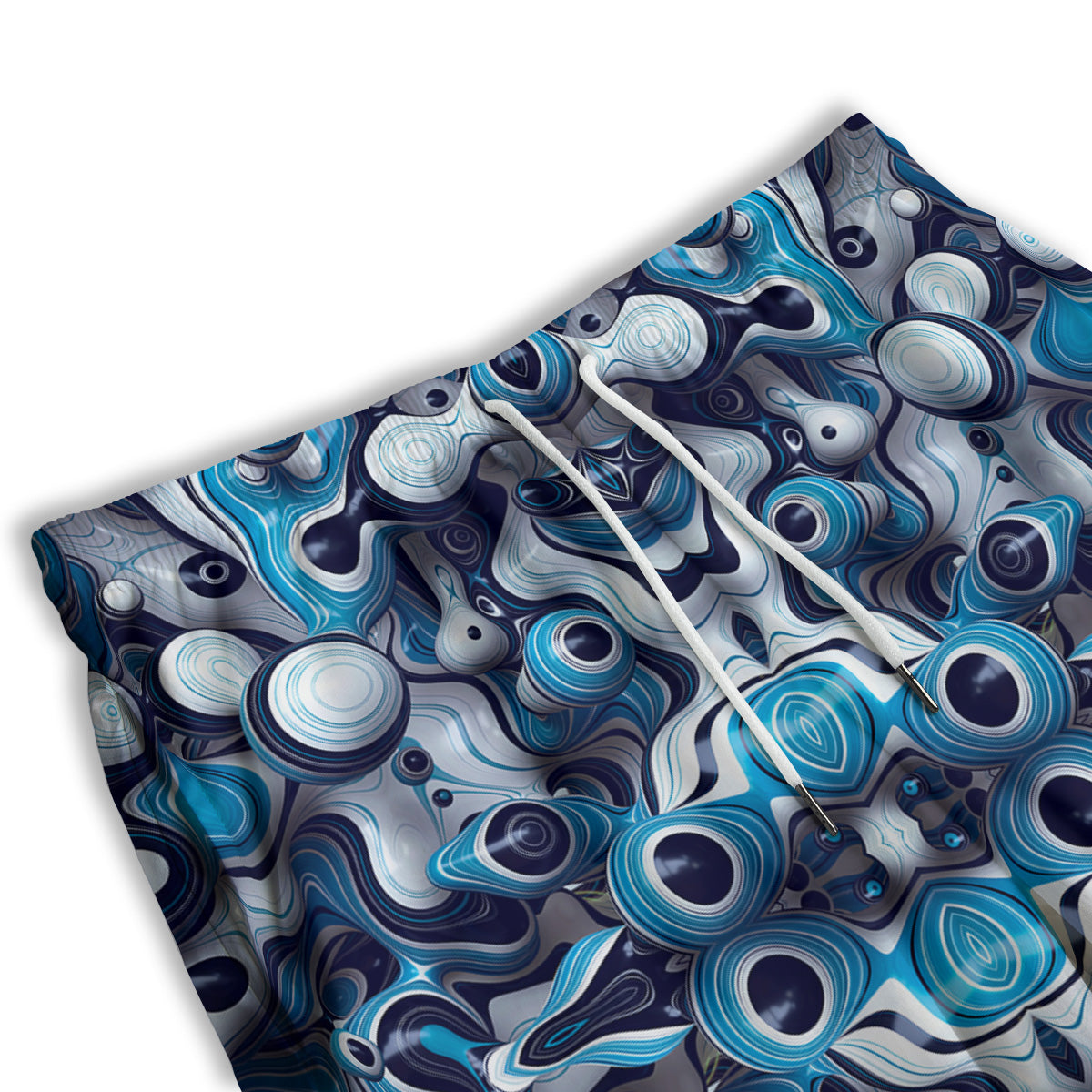 Abstract Wavy Bubbles Blue White Print Pattern Men's Athletic Shorts