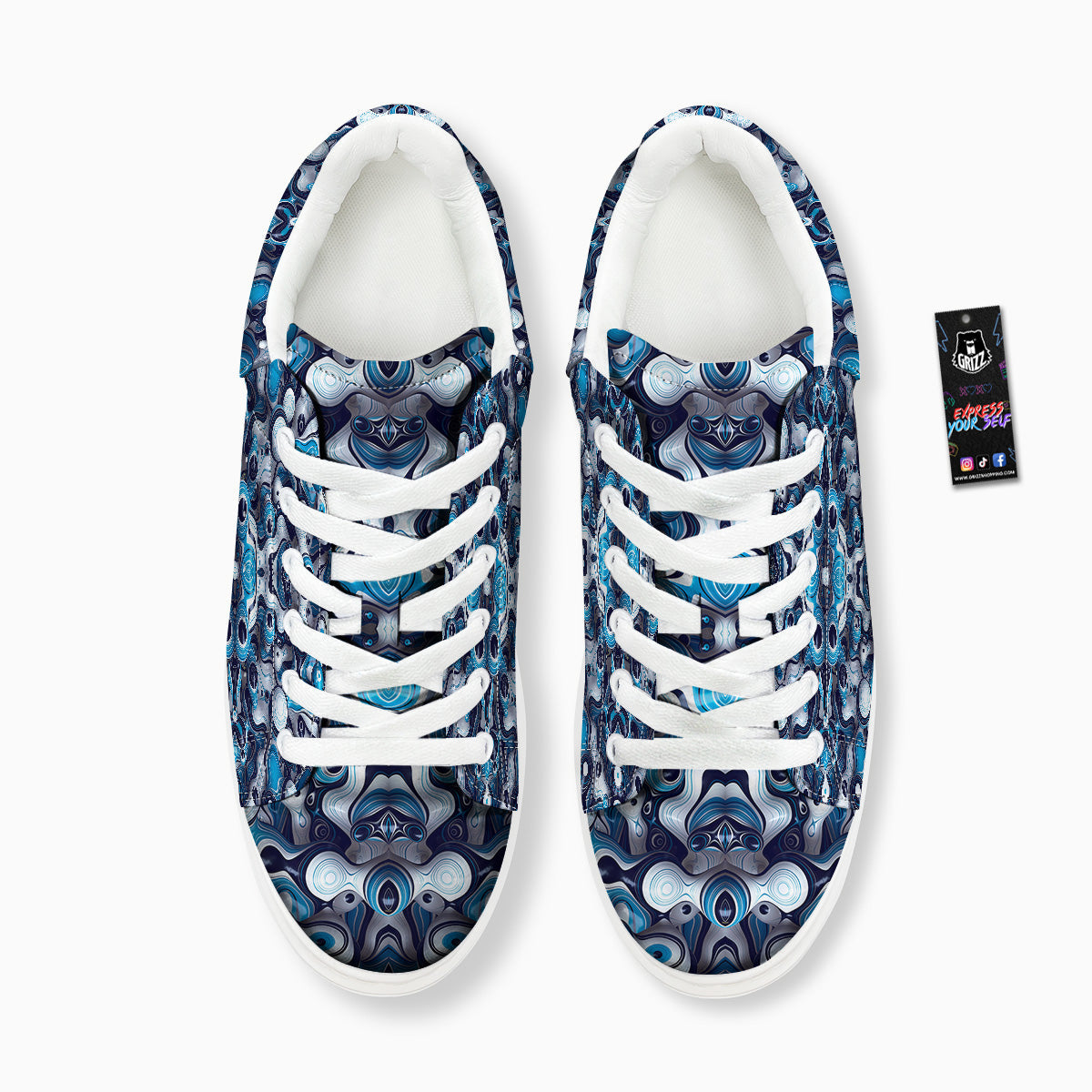 Abstract Wavy Bubbles Blue White Print Pattern Platform Shoes-grizzshop