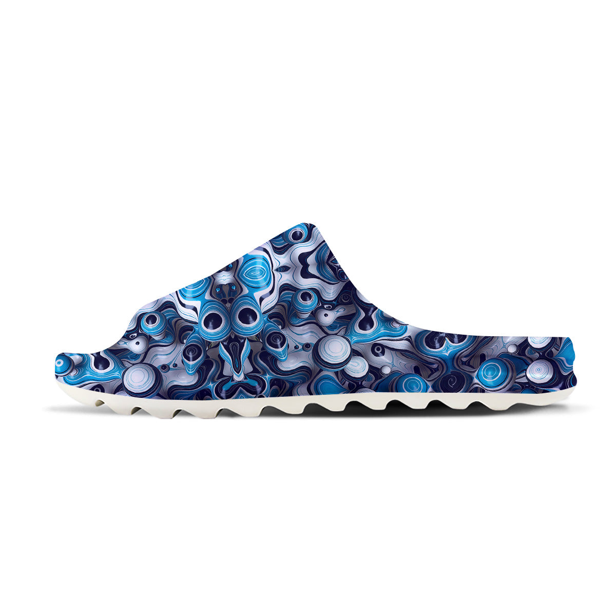 Abstract Wavy Bubbles Blue White Print Pattern Sandals-grizzshop