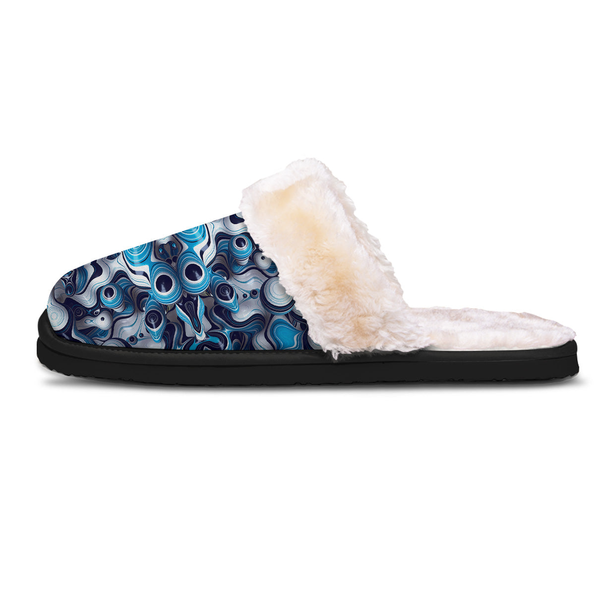 Abstract Wavy Bubbles Blue White Print Pattern Slippers-grizzshop