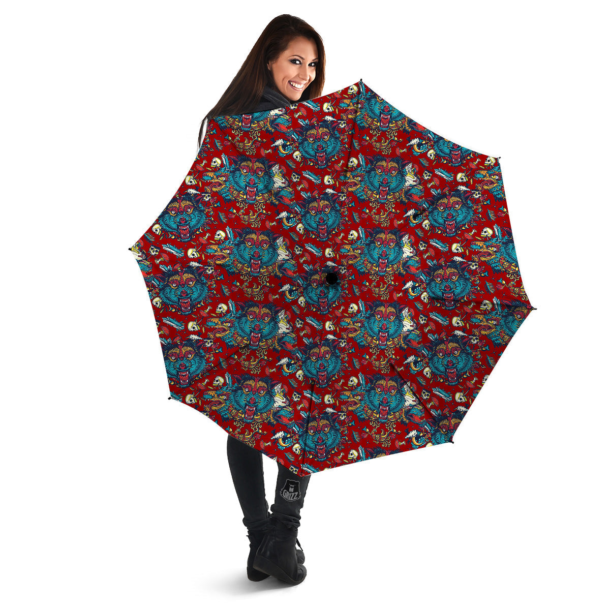 Abstract Wolf Fairy Tale Tattoo Print Pattern Umbrella-grizzshop