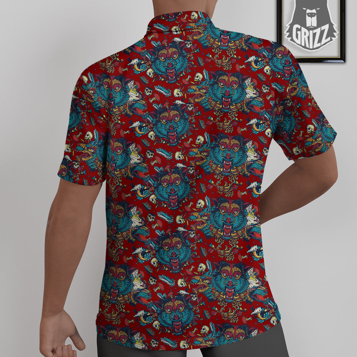Abstract Wolf Fairy Tale Tattoo Print Pattern Untucked Shirts-grizzshop