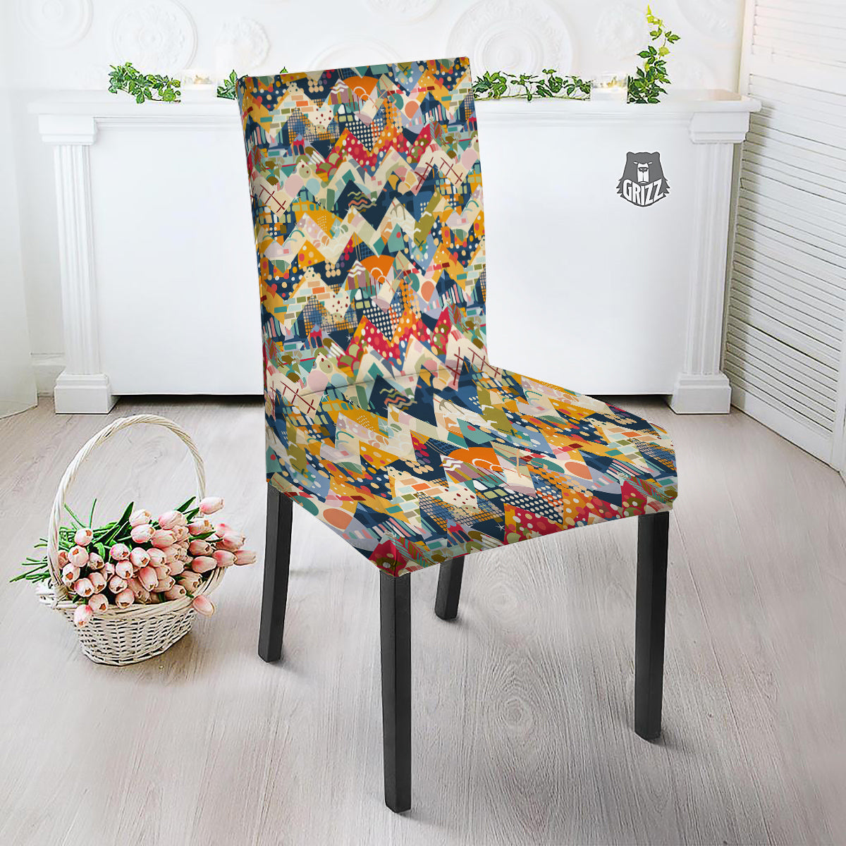 Abstract Zigzag Colorful Graffiti Style Print Pattern Dining Chair Slipcover-grizzshop