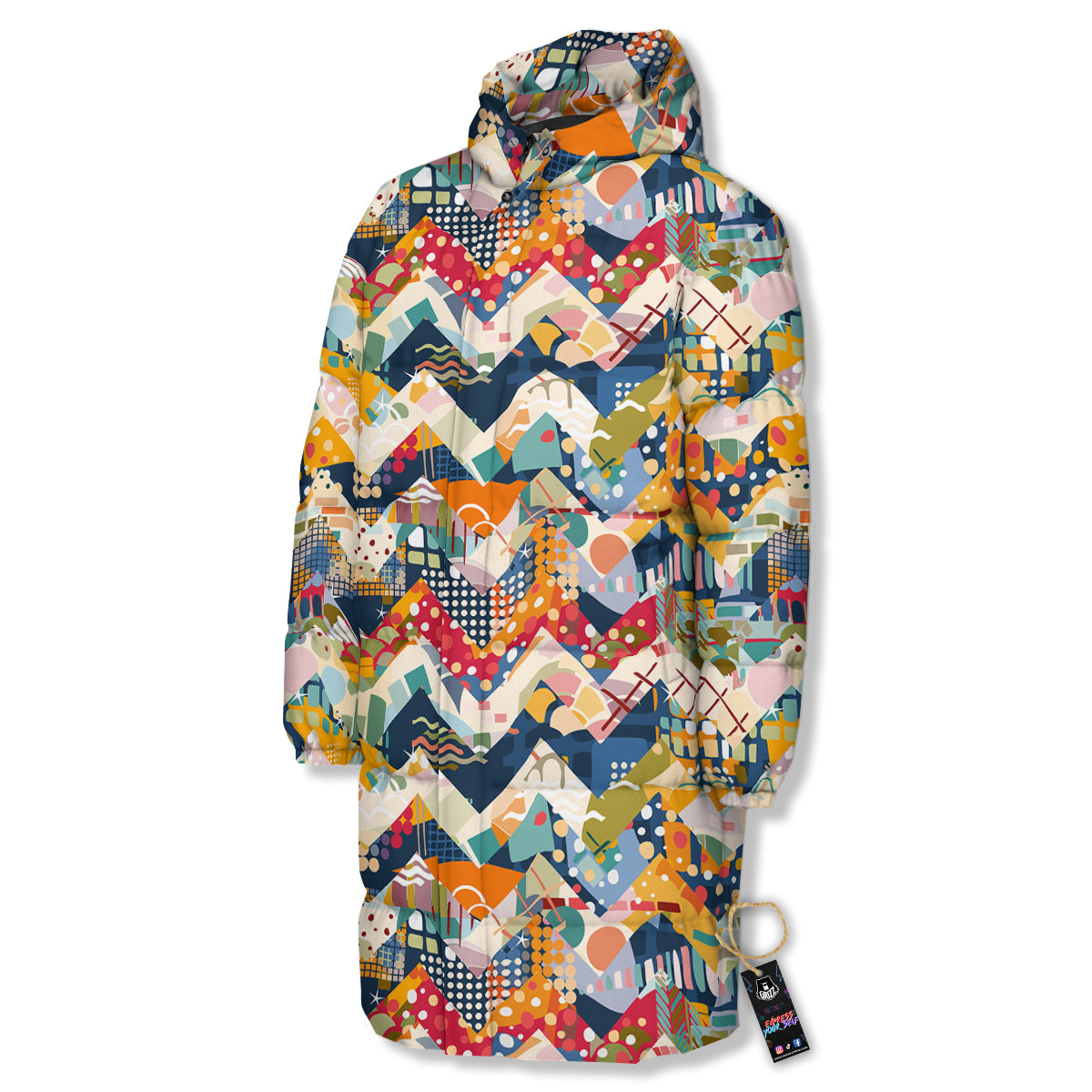 Abstract Zigzag Colorful Graffiti Style Print Pattern Long Down Jacket-grizzshop