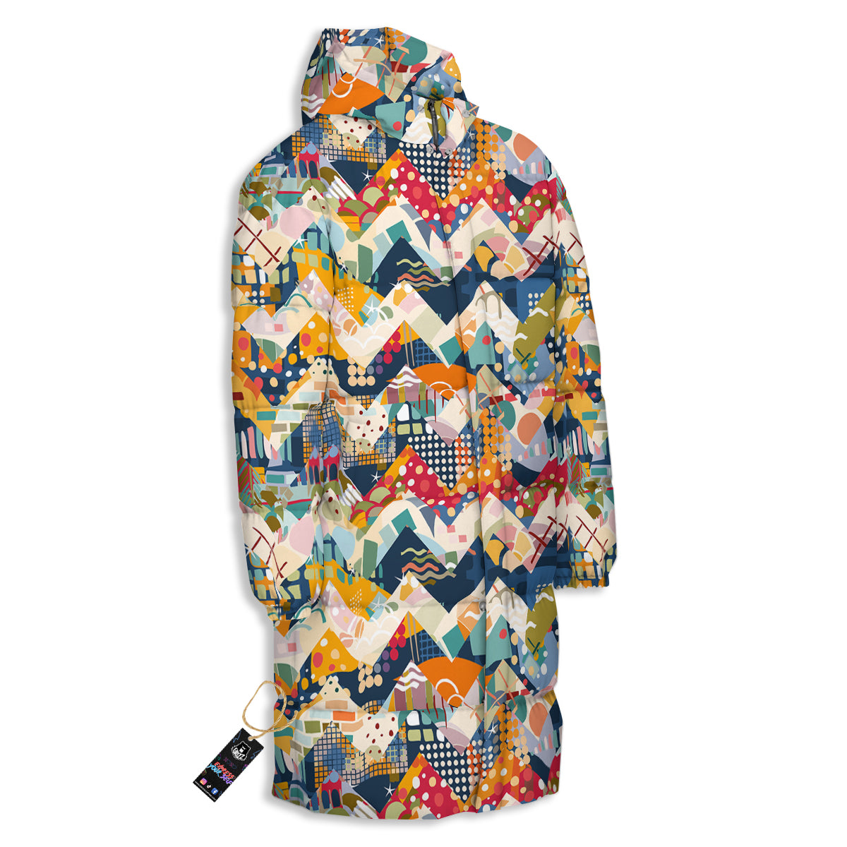 Abstract Zigzag Colorful Graffiti Style Print Pattern Long Down Jacket-grizzshop