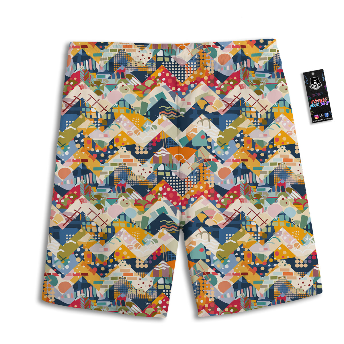 Abstract Zigzag Colorful Graffiti Style Print Pattern Men's Athletic Shorts