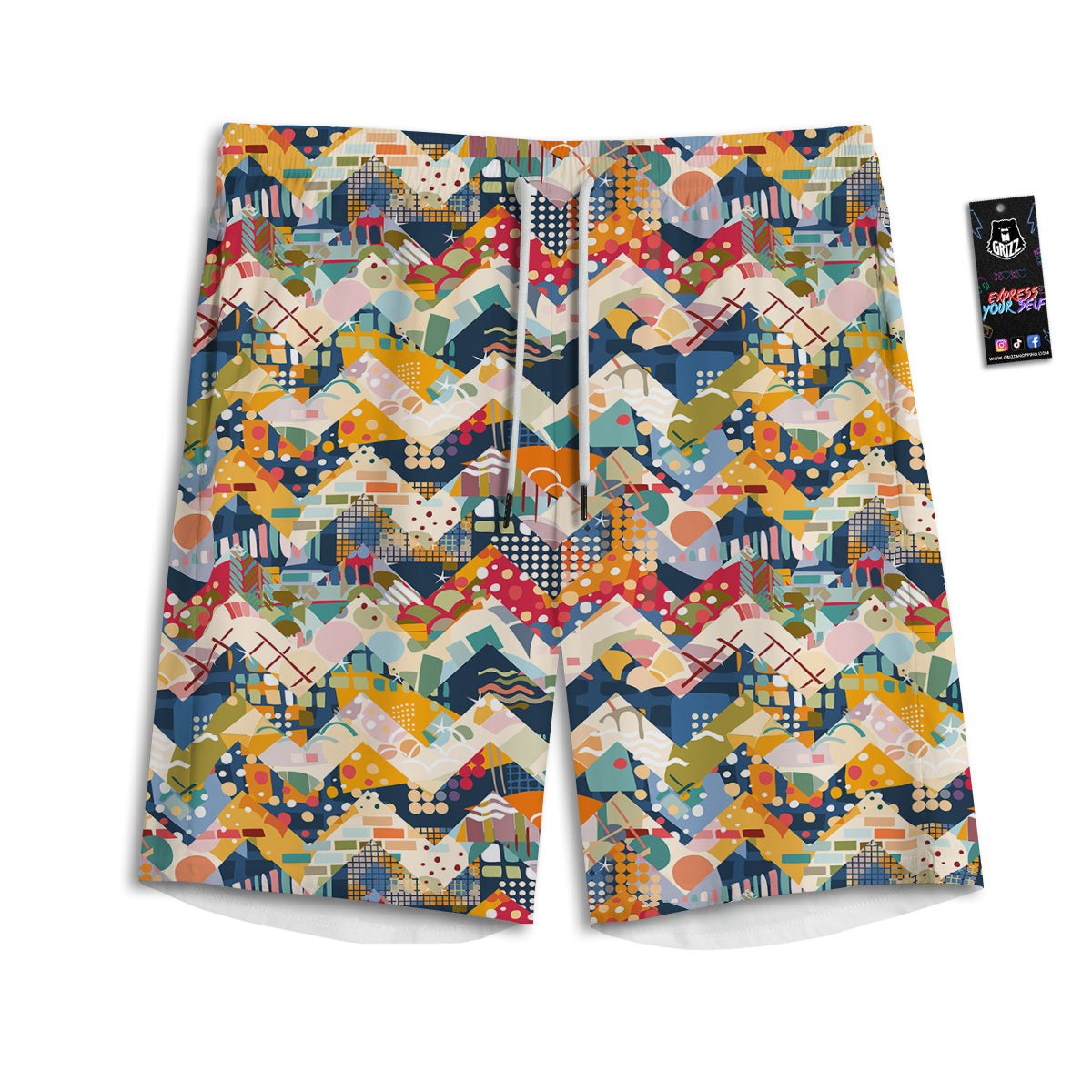 Abstract Zigzag Colorful Graffiti Style Print Pattern Men's Athletic Shorts