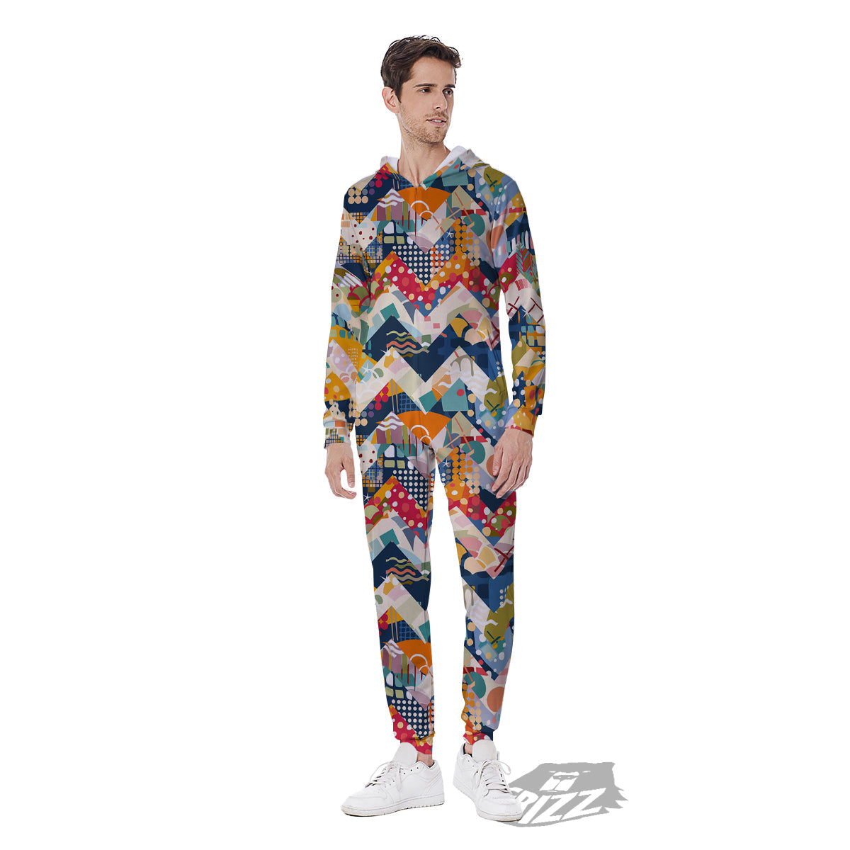 Abstract Zigzag Colorful Graffiti Style Print Pattern Men's Jumpsuit-grizzshop