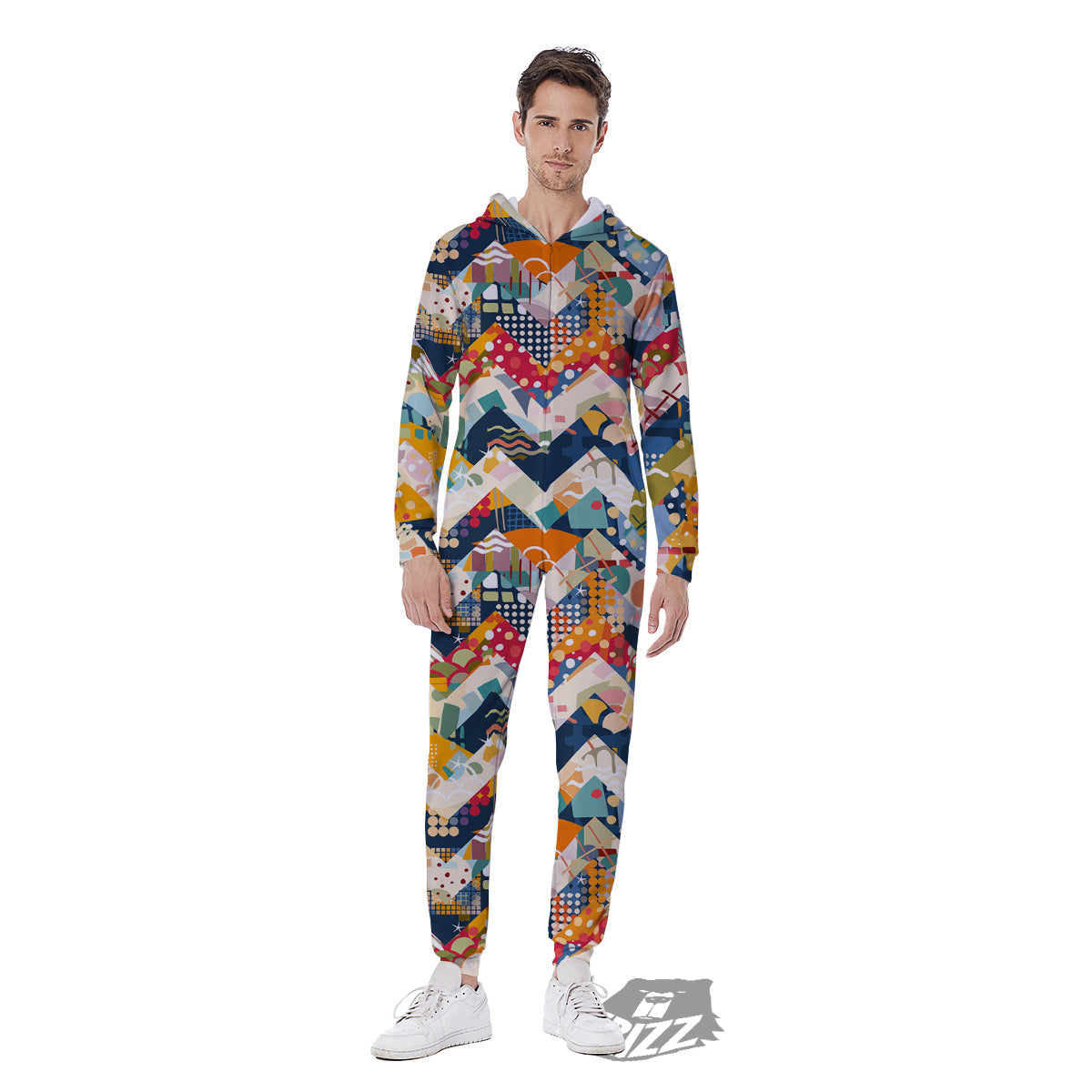 Abstract Zigzag Colorful Graffiti Style Print Pattern Men's Jumpsuit-grizzshop