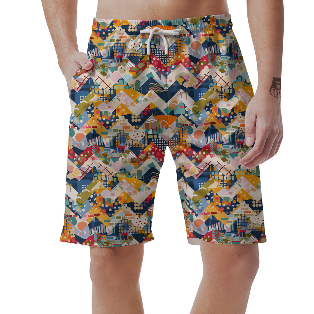 Abstract Zigzag Colorful Graffiti Style Print Pattern Men's Shorts-grizzshop