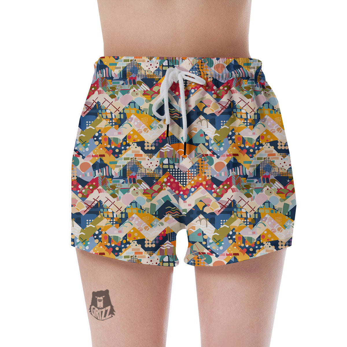Abstract Zigzag Colorful Graffiti Style Print Pattern Women's Shorts-grizzshop