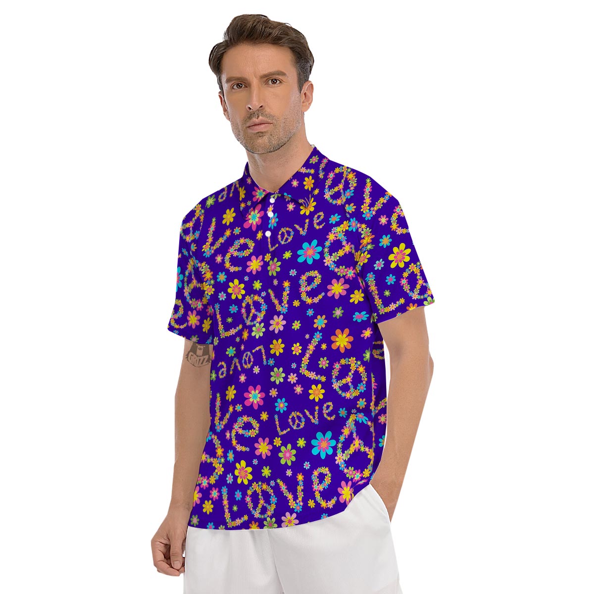 Abstract Floral Hippie Men's Golf Shirts-grizzshop