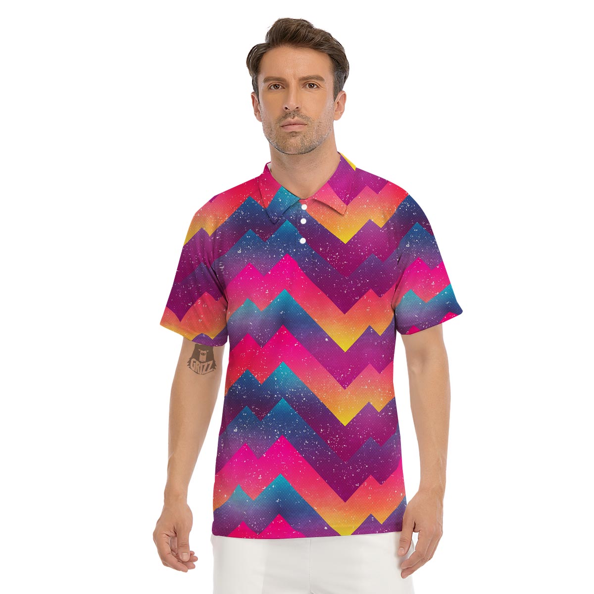 Abstract Geometric Grunge Men's Golf Shirts-grizzshop