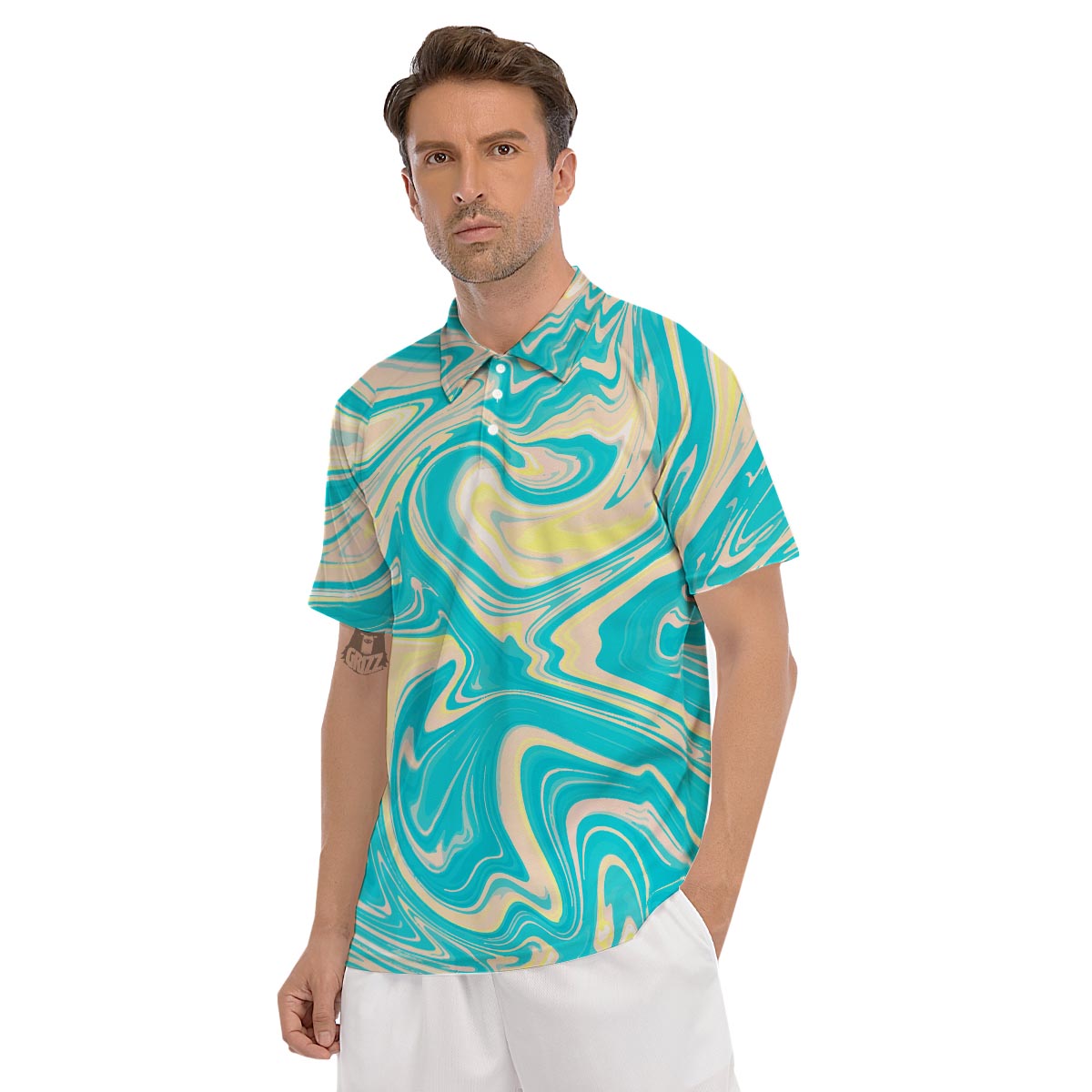 Abstract Green Marble Men's Golf Shirts-grizzshop
