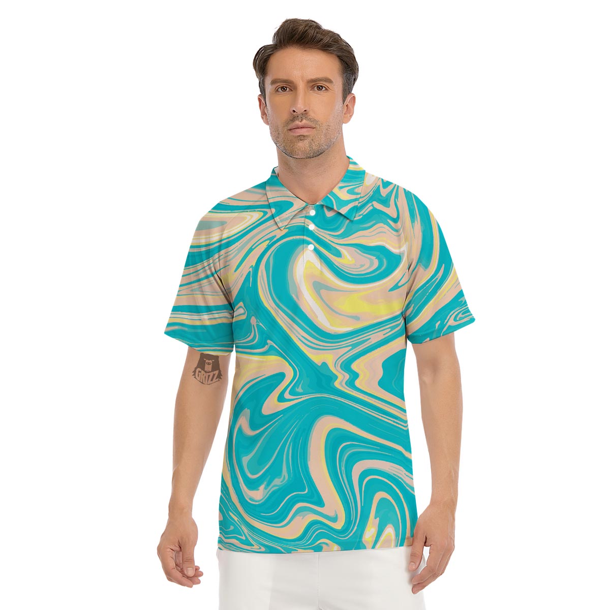 Abstract Green Marble Men's Golf Shirts-grizzshop