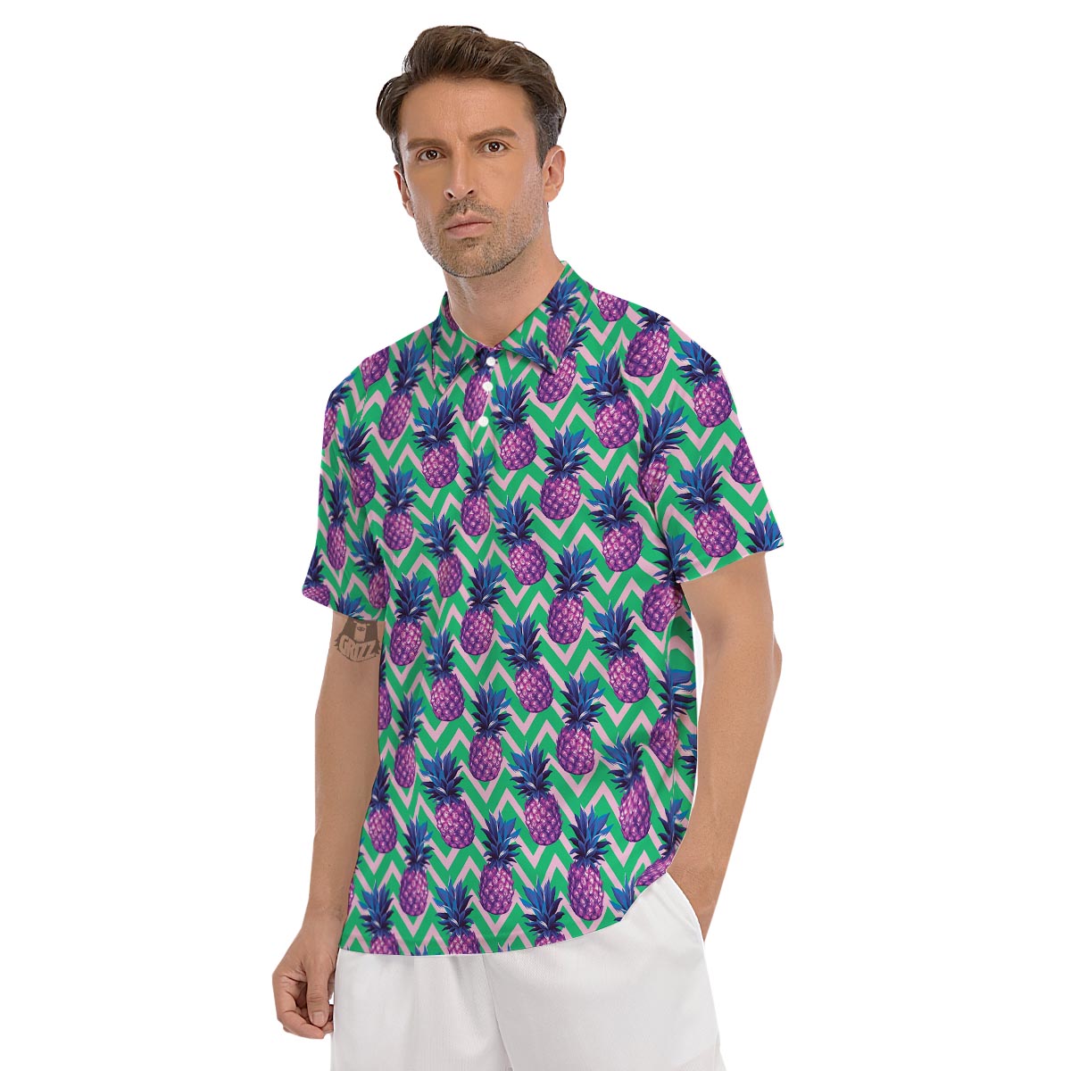 Abstract Hawaiian Pineapple Print Men's Golf Shirts-grizzshop